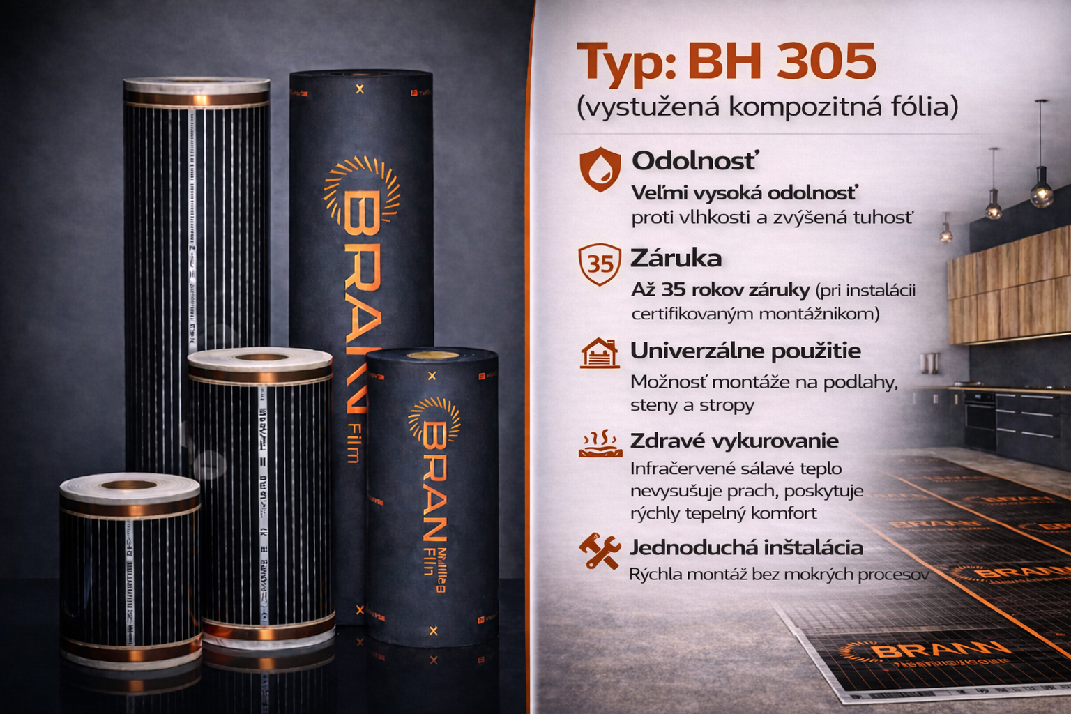 Vykurovacia fólia BRANN – hlavné vlastnosti